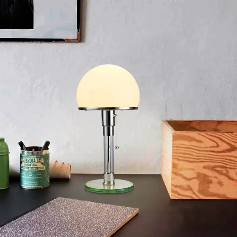 Bauhaus mushroom table lamp in chrome and white glass for bedroom
