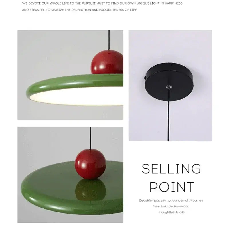 Bauhaus saucer chandelier green & red dining room pendant light