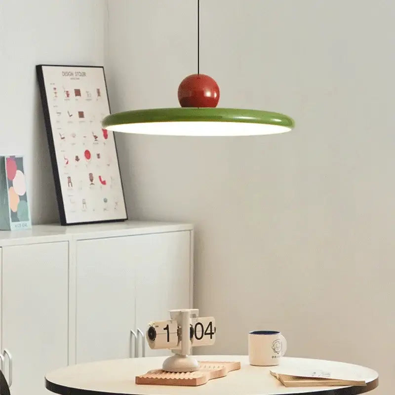 Bauhaus saucer chandelier green & red dining room pendant light