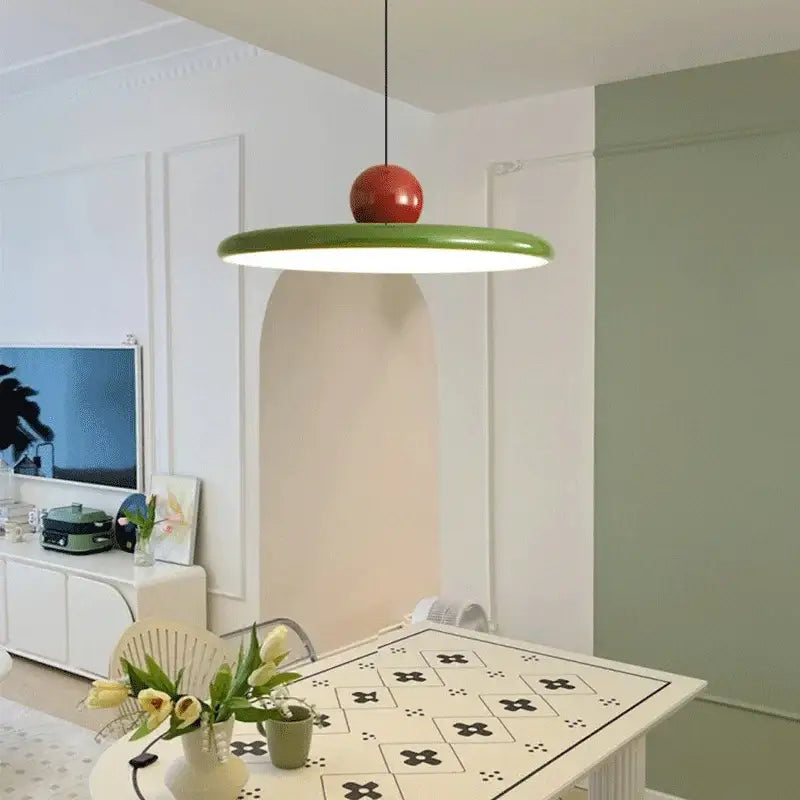 Bauhaus saucer chandelier green & red dining room pendant light