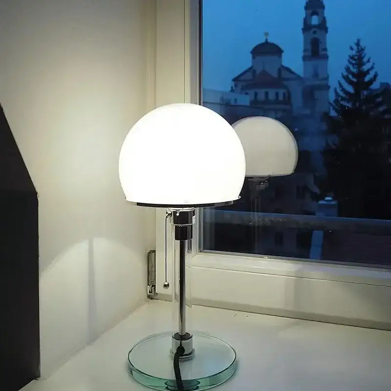Bauhaus teal and white glass ball desk lamp bedroom chrome finish