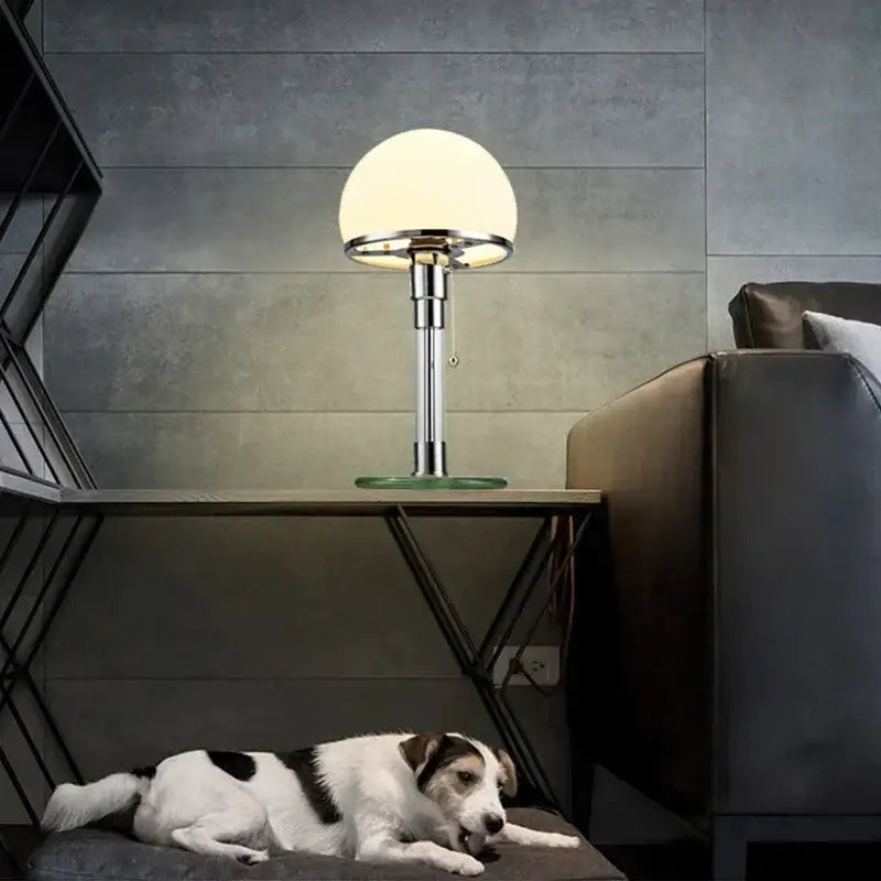 Bauhaus teal and white glass ball desk lamp bedroom chrome finish