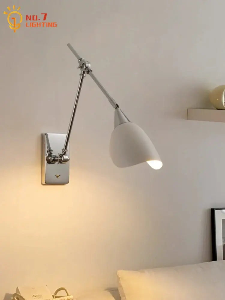 Bauhaus vintage swing arm wall lamp chrome and white living room sconce