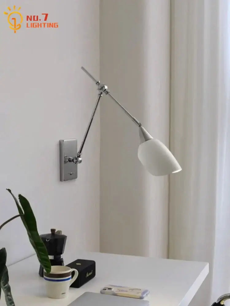 Bauhaus vintage swing arm wall lamp chrome and white living room sconce