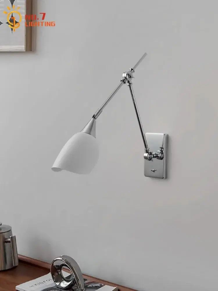 Bauhaus vintage swing arm wall lamp chrome and white living room sconce