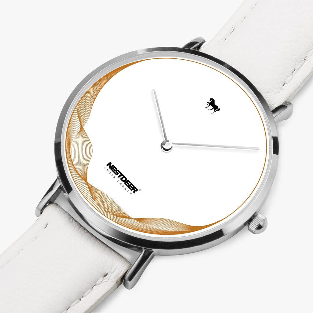 162. Ultra-Thin Leather Strap Quartz Watch (Silver)