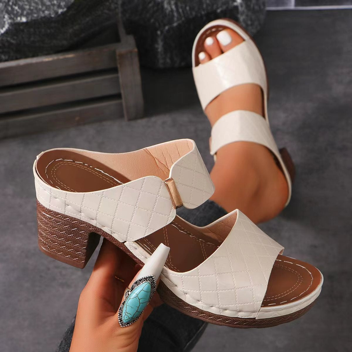 PU Leather Block Sandals