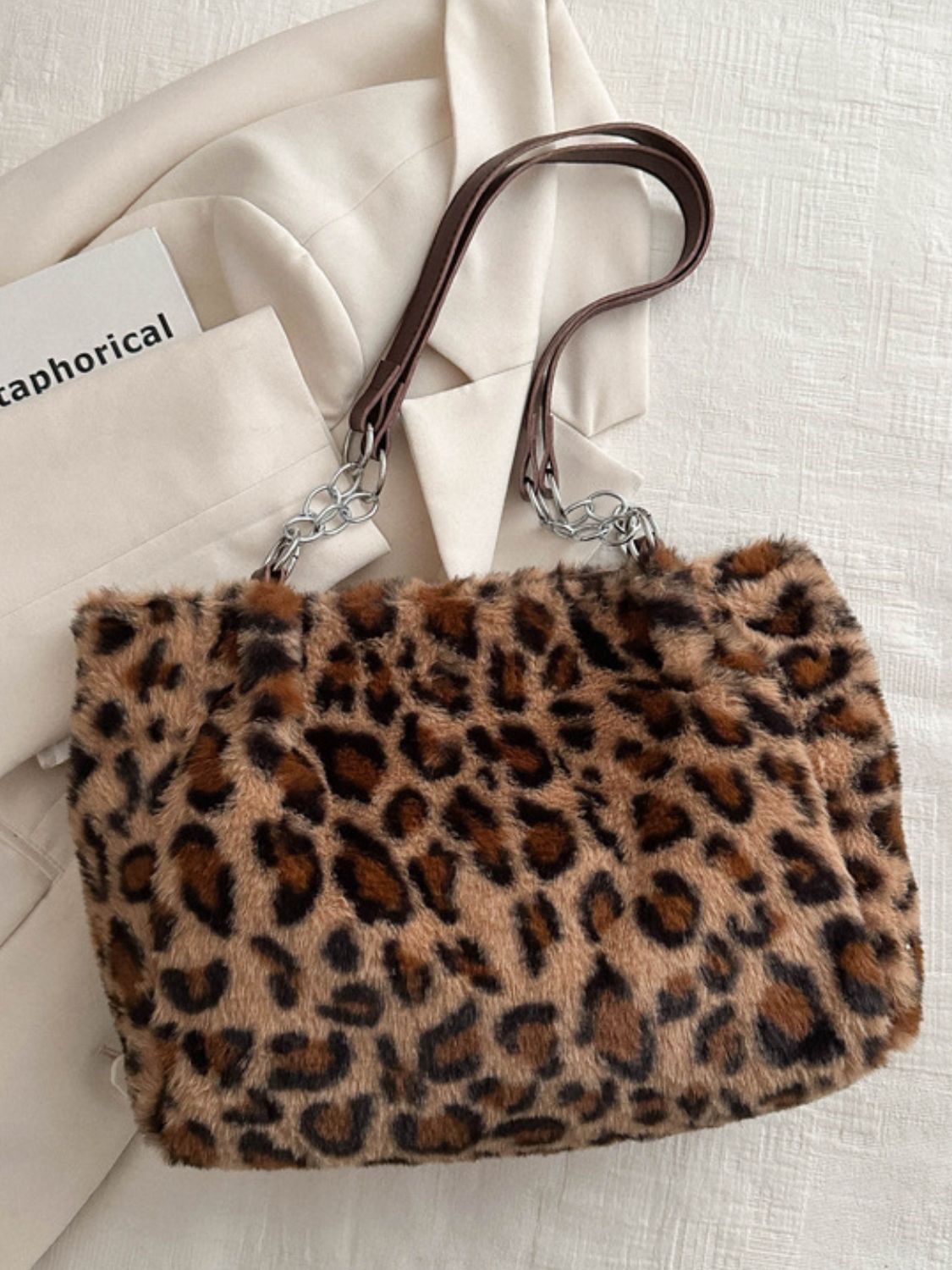 Leopard Faux Fur Shoulder Bag - Animal Print Handbag for Women