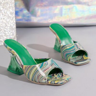 Contrast Peep Toe Mid Heels