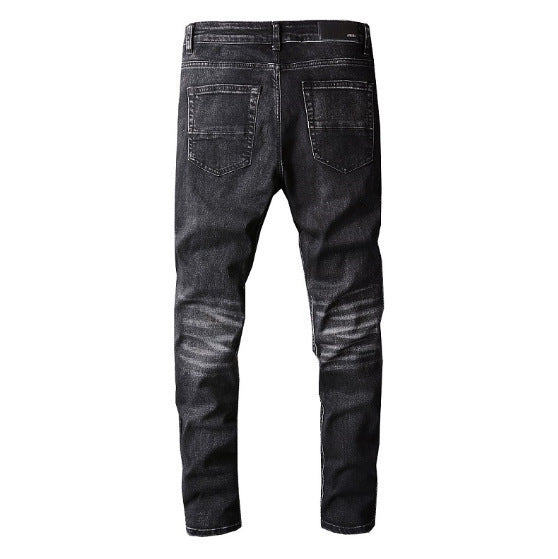 Men's New American High Street Hole Patch Pants Slim Fit Skinny