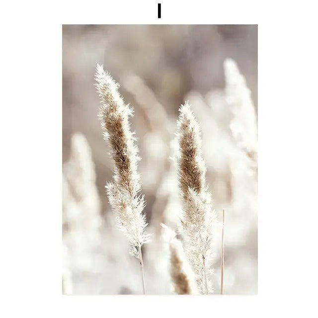 Beige flower grass scenery canvas wall art for living room