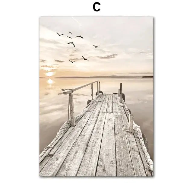 Beige flower grass scenery canvas wall art for living room