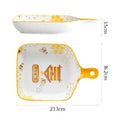 Bee ceramic plate with honeycomb handle – white & yellow kitchen tray