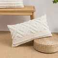 Beige and white geometric embroidery tassel cushion cover living room
