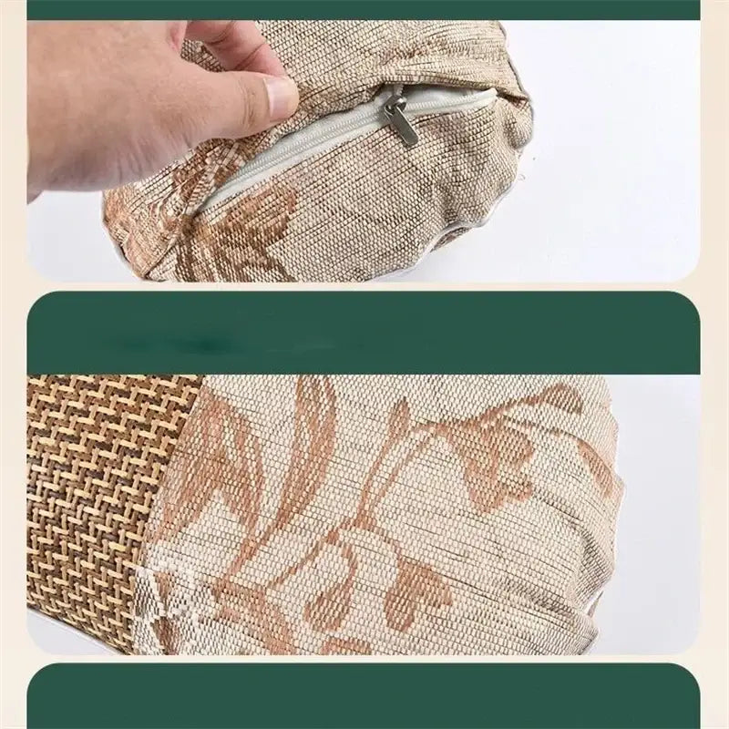 Beige & brown floral woven cooling neck pillow bedroom support