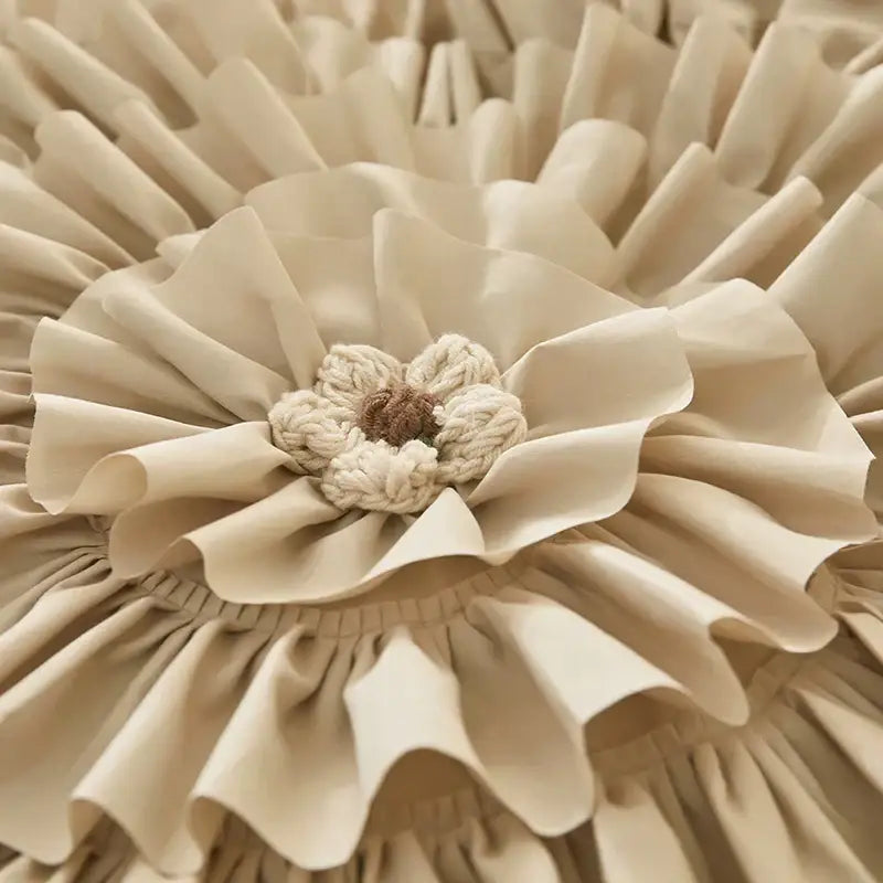 Beige brushed cotton flower embroidery bedding set bedroom ruffled decor