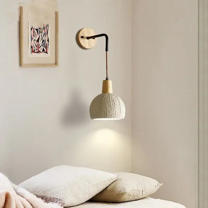 Beige cement shade wood wall sconce for bedroom decor