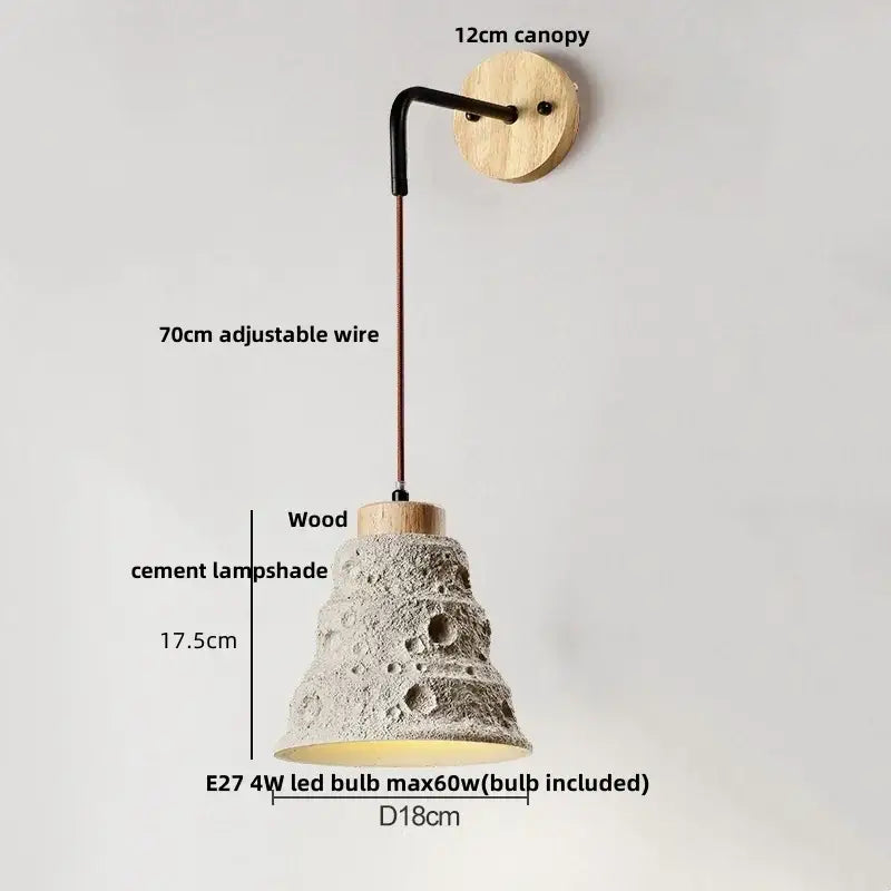 Beige cement shade wood wall sconce for bedroom decor