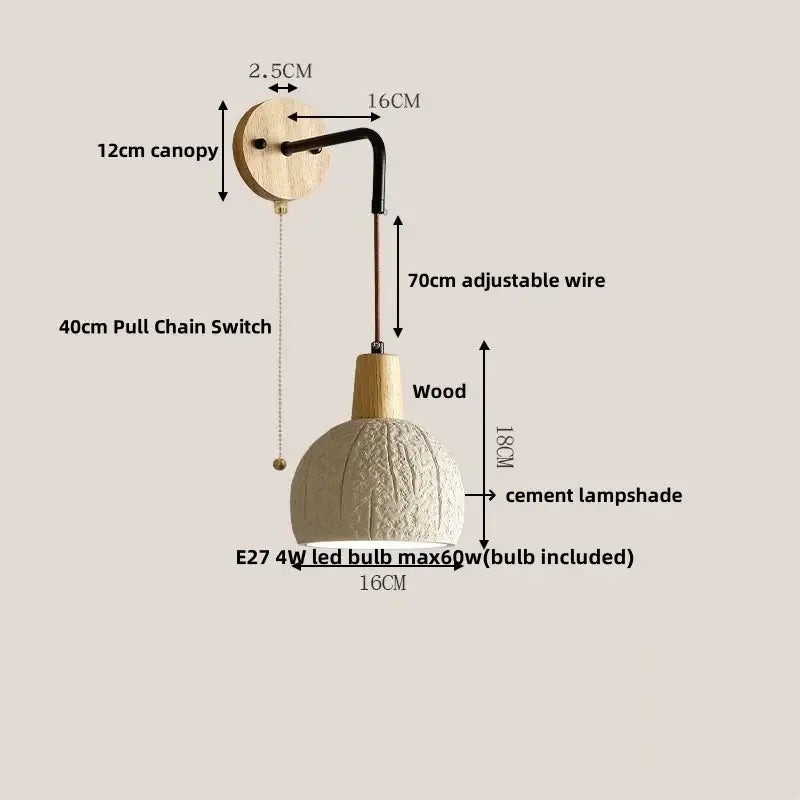 Beige ceramic wall sconce with pull chain switch for bedroom