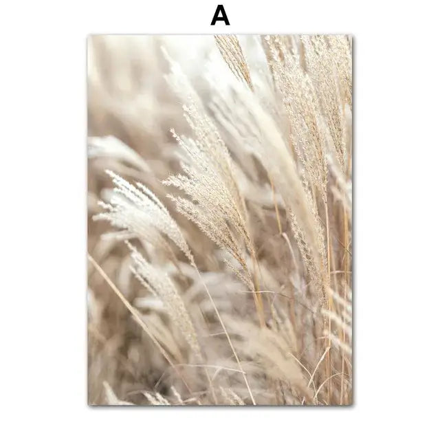 Beige flower grass bird canvas print living room wall art
