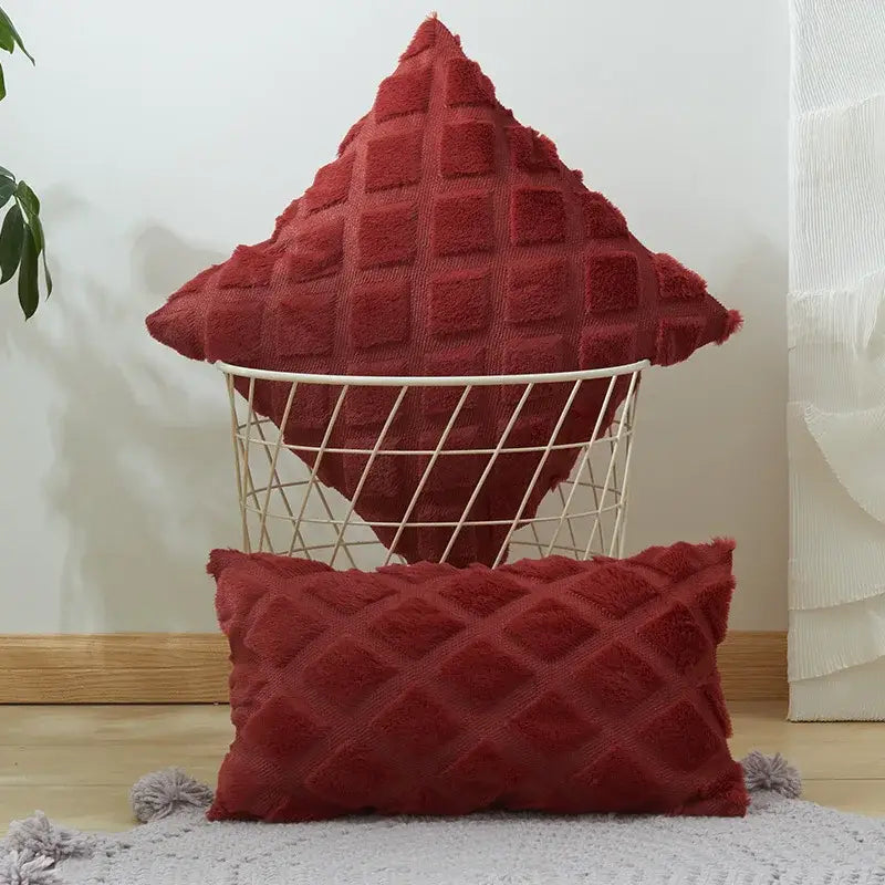 Beige & gray geometric diamond pattern cushion cover living room