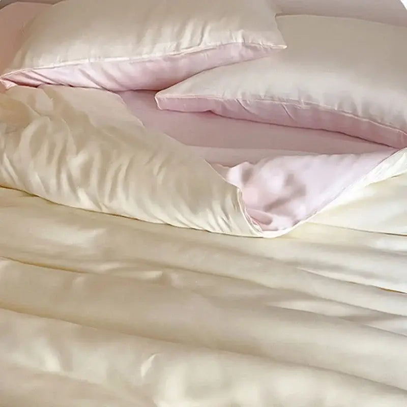 Beige & light blue ice silky solid bedding set bedroom duvet cover