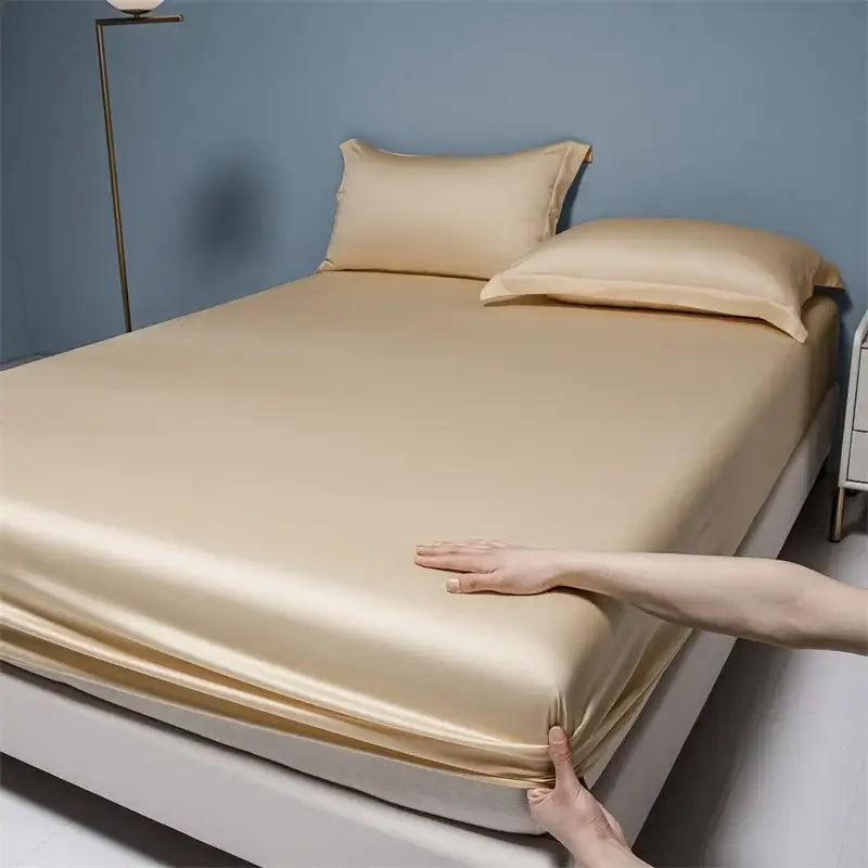 Beige satin 1000tc egyptian cotton fitted sheet bedroom set