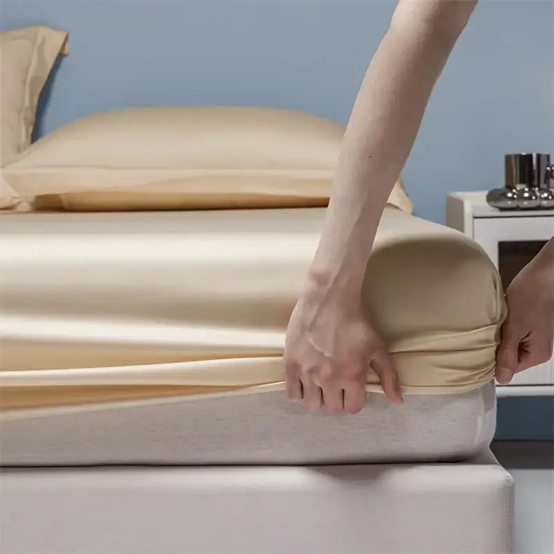 Beige satin 1000tc egyptian cotton fitted sheet bedroom set