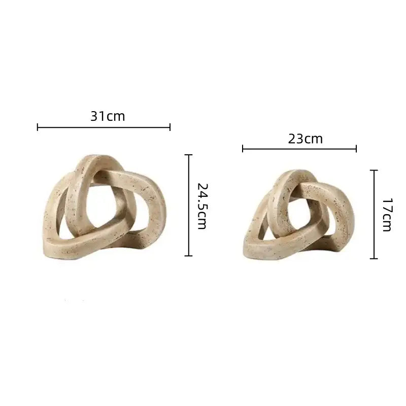 Beige speckled geometric interlocking loop knot living room sculpture