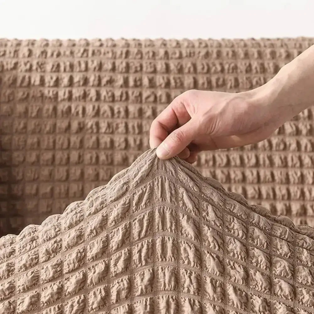 Beige waffle cozy sofa cover living room ruffled solid color slipcover