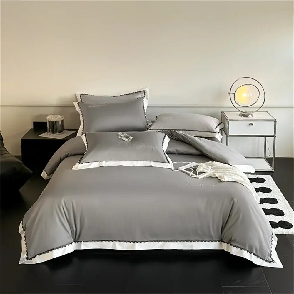 Beige & white hot diamond lace bedding set bedroom duvet cover
