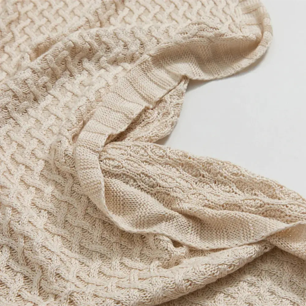 Beige & wine knitted bamboo cool summer air conditioning blanket bedroom