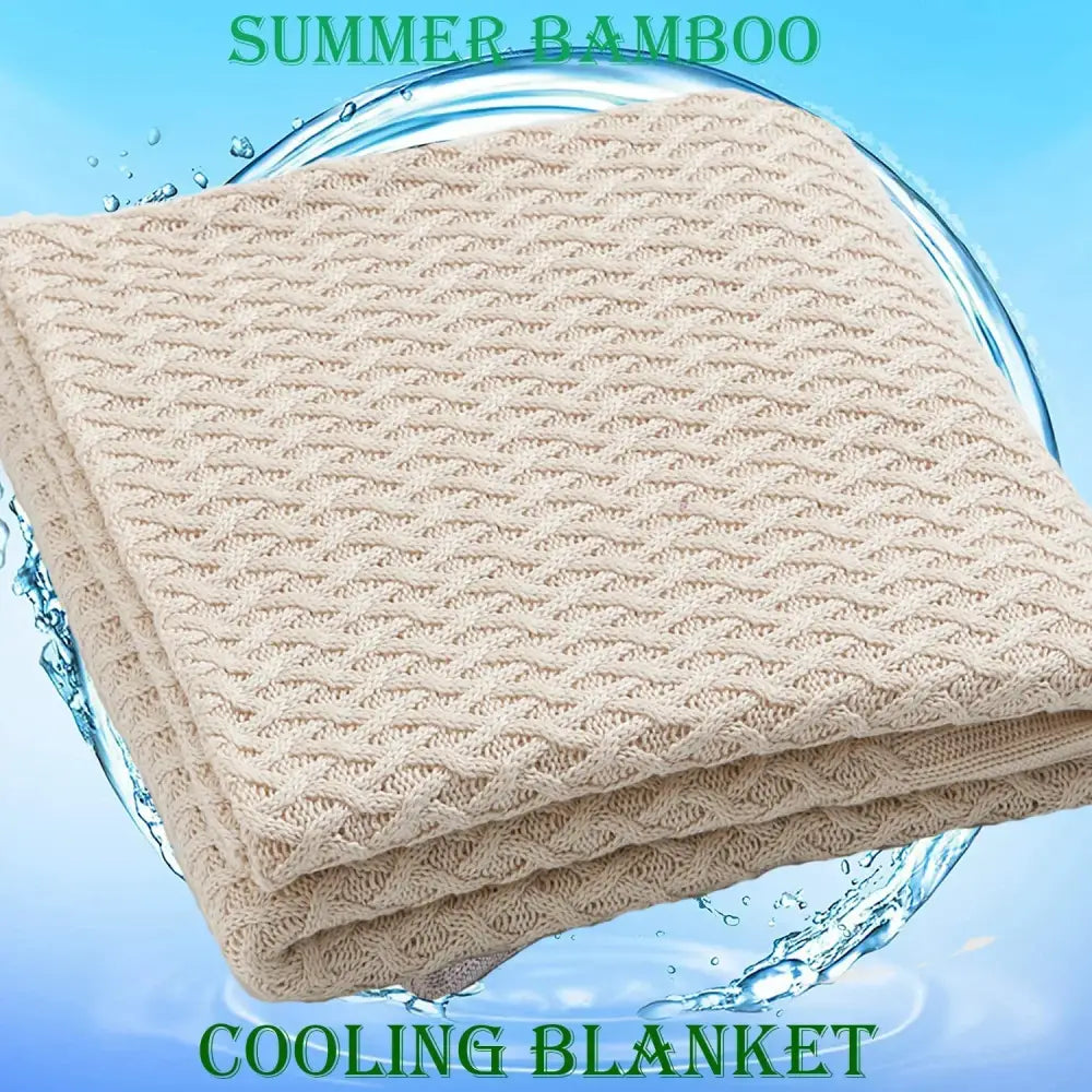 Beige & wine knitted bamboo cool summer air conditioning blanket bedroom