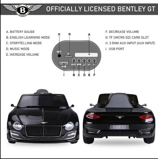 12V Electric Ride-on Car for Kids with Remote Control - Bentley Style Design