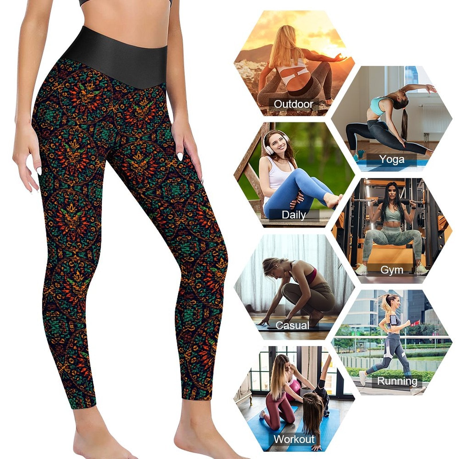 Munsieur Custom Printed Honeycomb Textured Yoga Leggings for Women