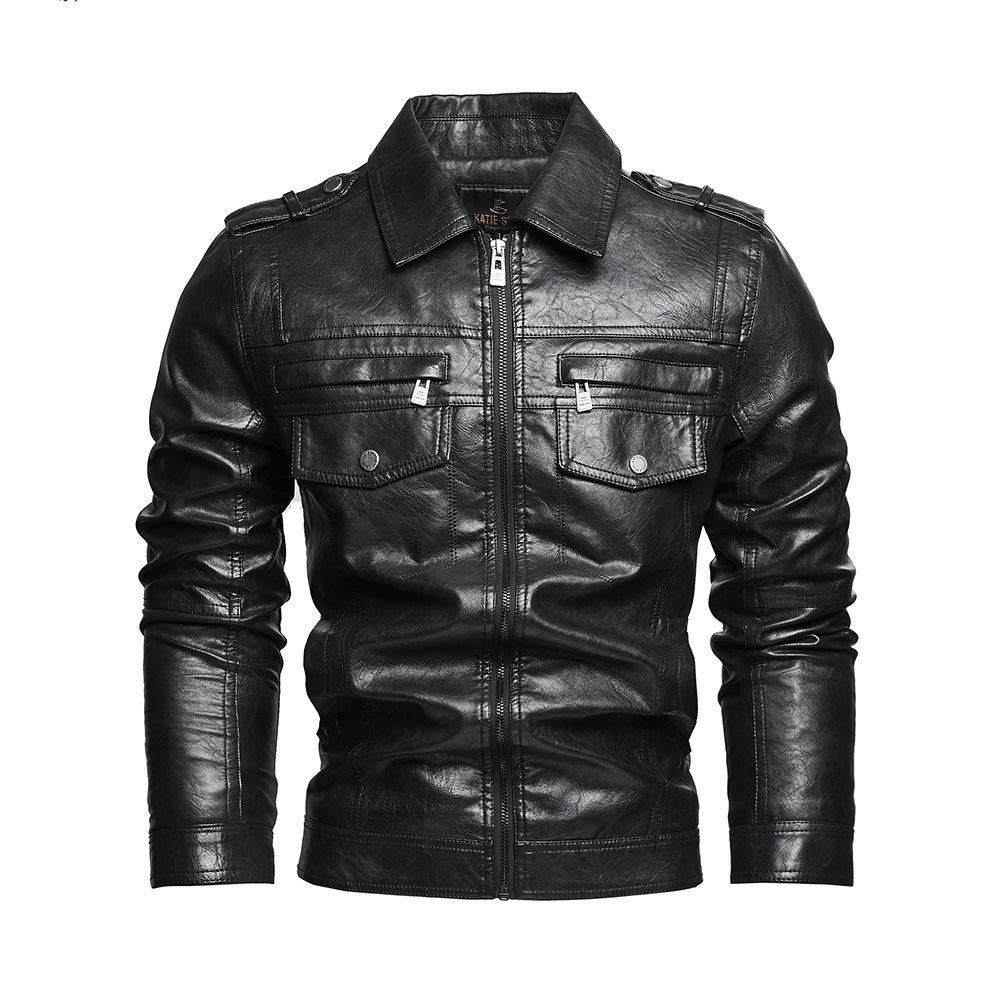 Men's Lapel Fashion Casual Men's Clothing Leather Coat Motorcycle Style