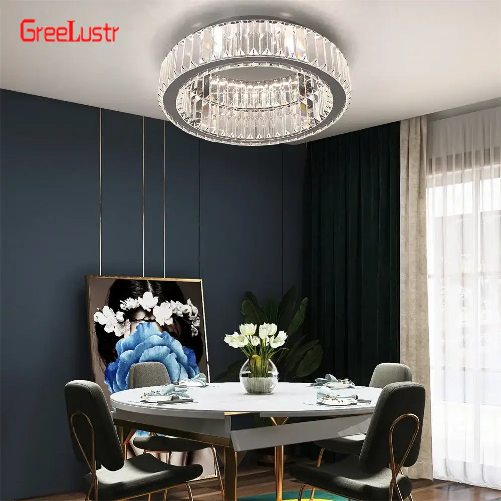 Big crystal round led dimmable chandelier for living room