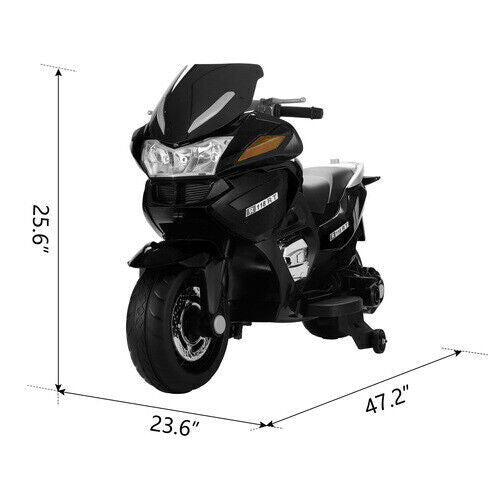 Black 12V Electric Kids Ride On Motorcycle - Battery Powered