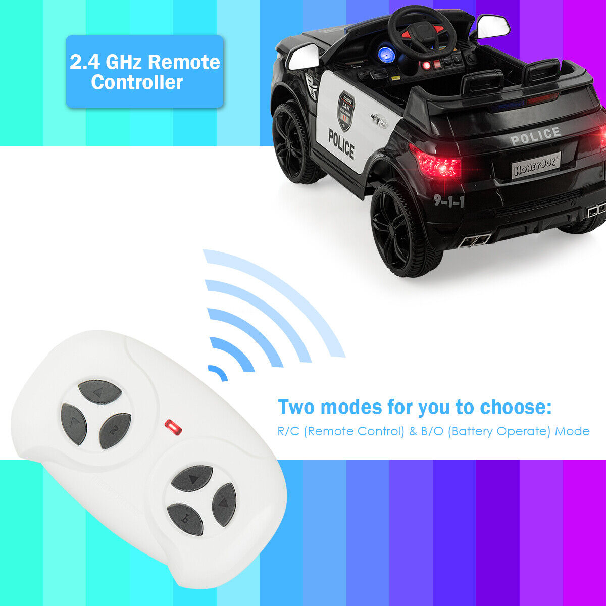 Black 12V Electric Ride-On Toy Car for Kids with Remote Control and Music