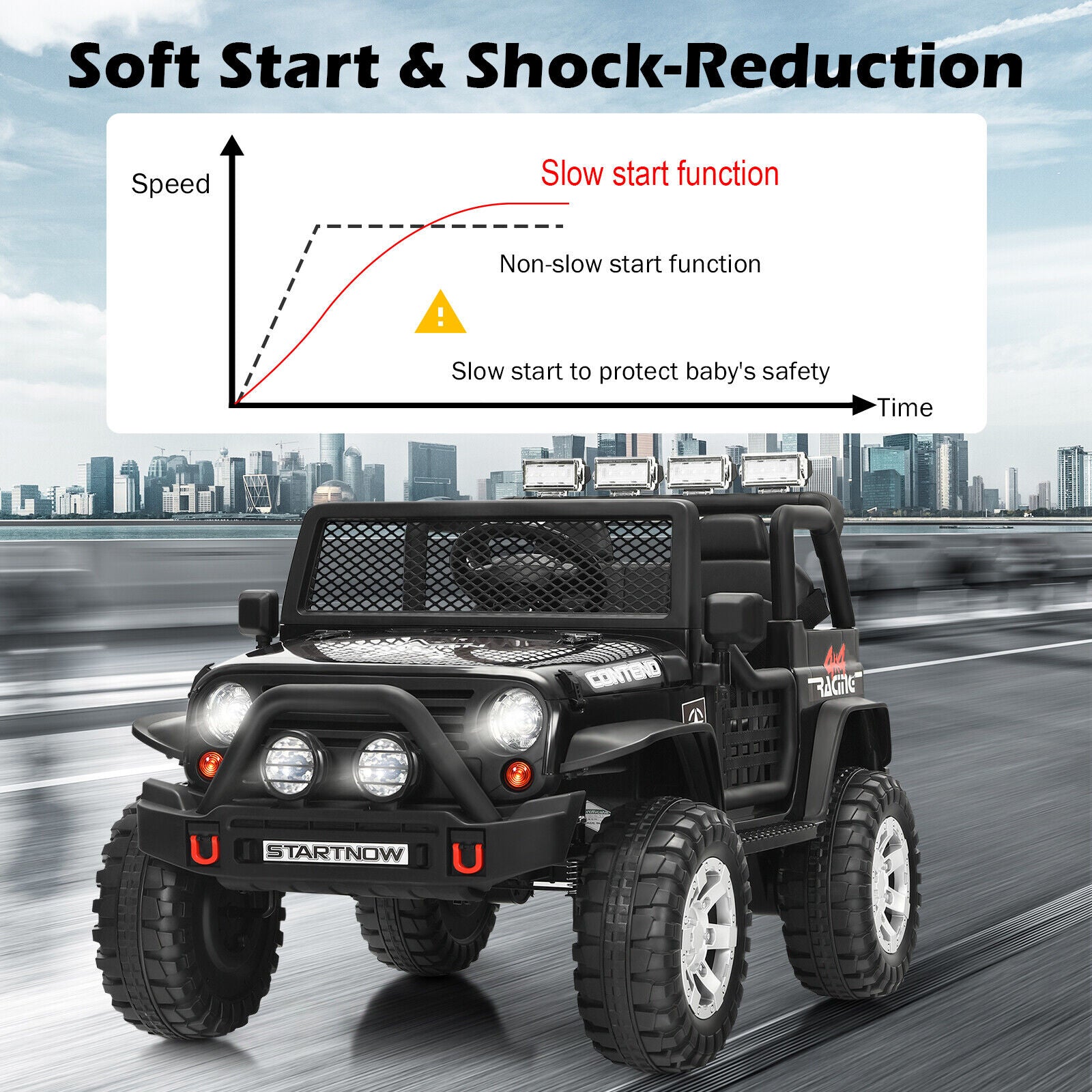 Black 12V Kids Ride On Truck with Remote Control & Lights - Electric Car for Endless Fun!