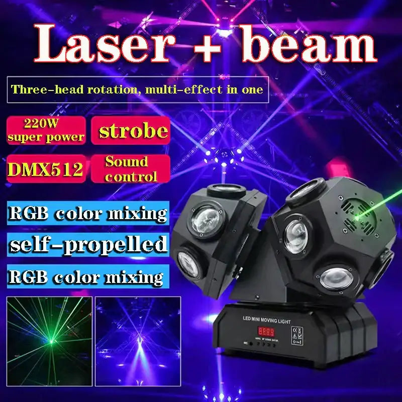 Black 3-head rgbw led beam laser stage light for party room