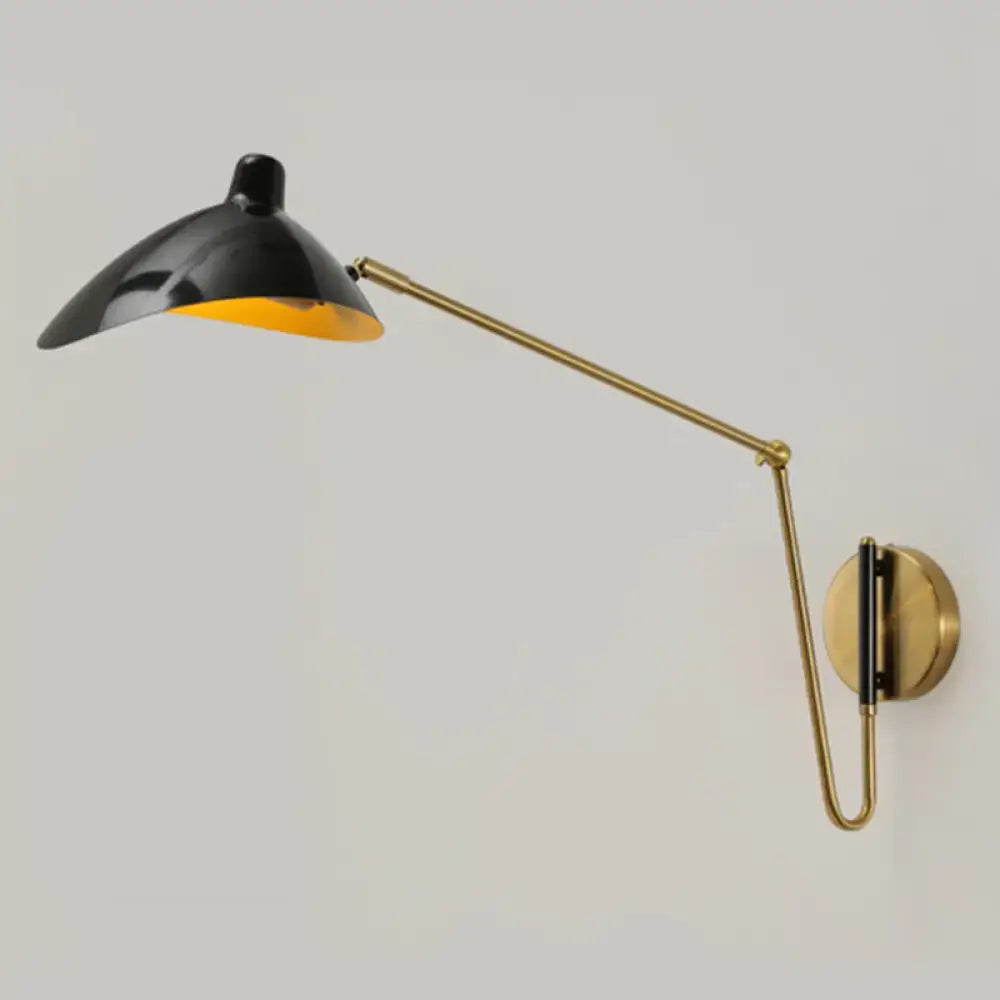 Black and brass duckbill reading light adjustable joint bedroom sconce
