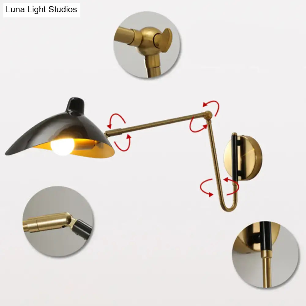 Black and brass duckbill reading light adjustable joint bedroom sconce