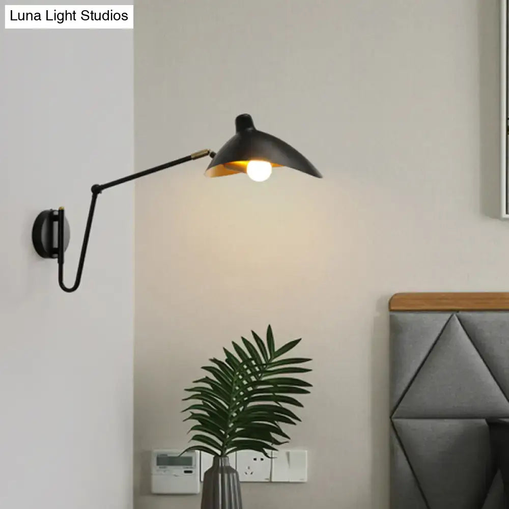Black and brass duckbill reading light adjustable joint bedroom sconce