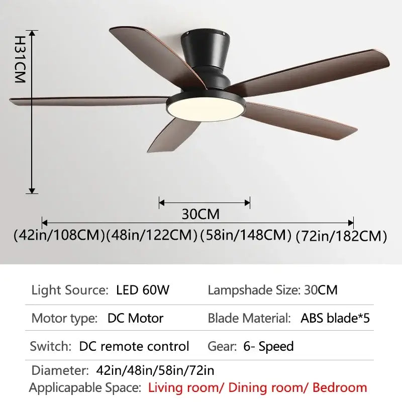 Black and dark wood ceiling fan light with remote living room