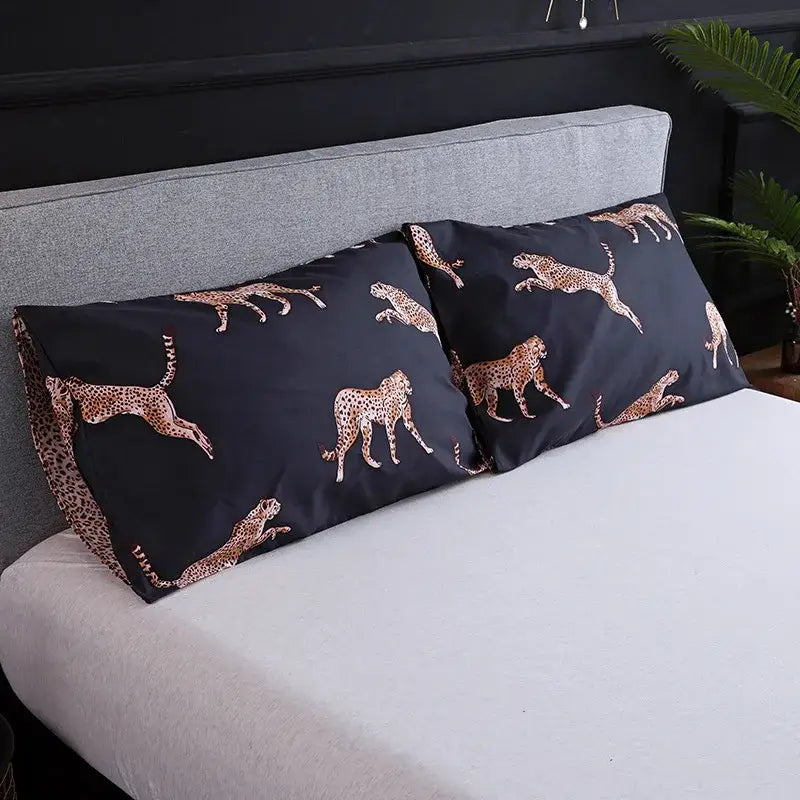 Black and rose gold leopard print duvet set bedroom bedding
