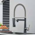 Black and stainless steel kitchen faucet with flexible spout