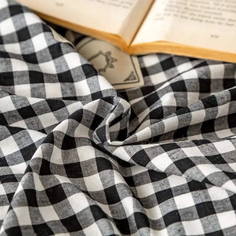 Black and white cotton plaid stripe bedding set bedroom ruffles