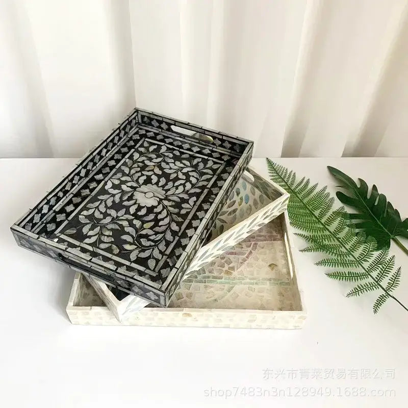 Black and white floral mother of pearl tissue box living room decor