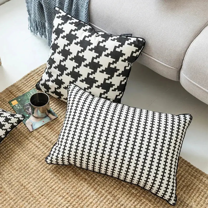 Black and white hounds tooth cushion cover living room throw pillow